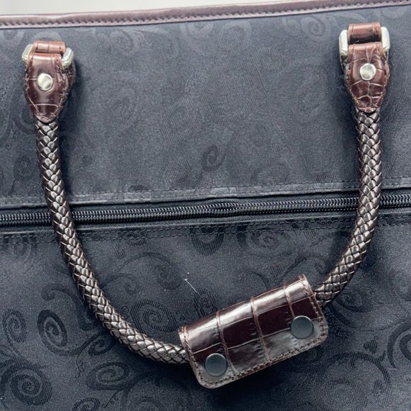 Brighton Carry On Bag Luggage Croc Leather and Fabric EUC Brown & Black - Picture 7 of 16